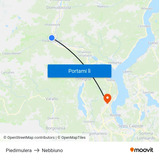 Piedimulera to Nebbiuno map