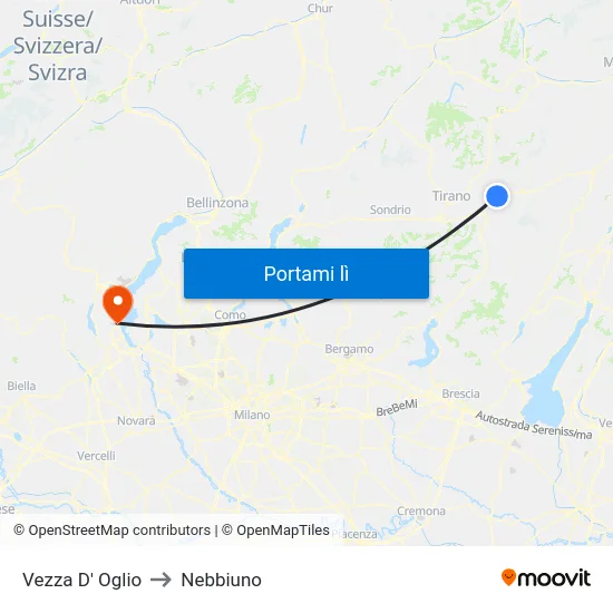 Vezza D' Oglio to Nebbiuno map