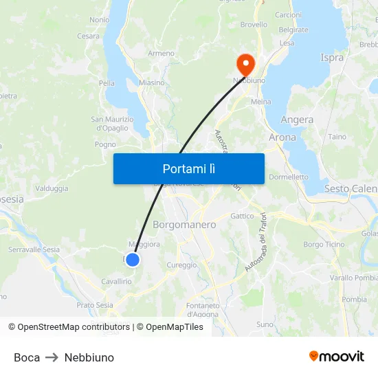 Boca to Nebbiuno map