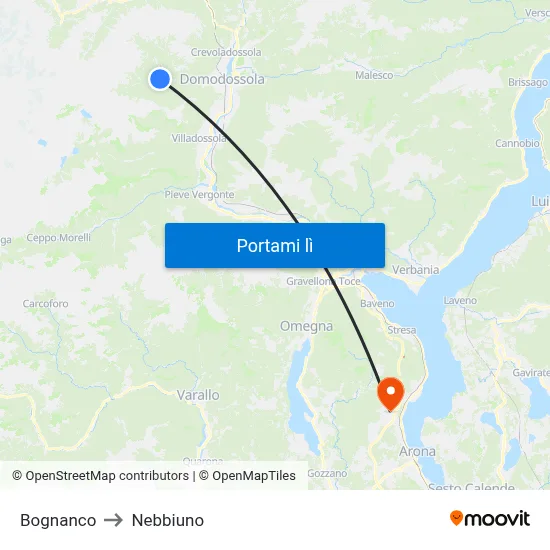 Bognanco to Nebbiuno map