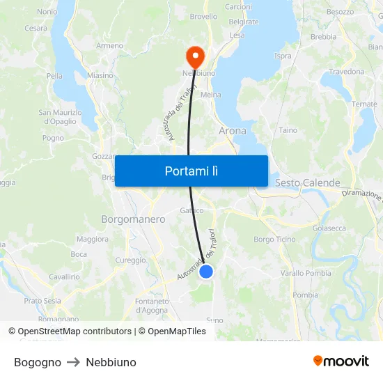 Bogogno to Nebbiuno map
