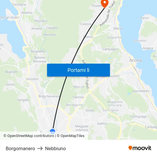 Borgomanero to Nebbiuno map