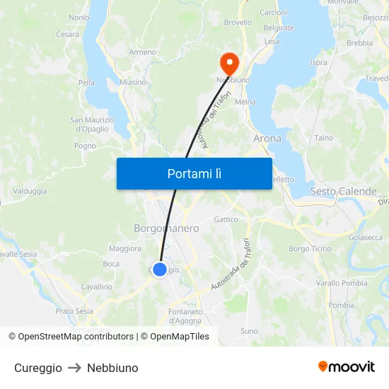 Cureggio to Nebbiuno map