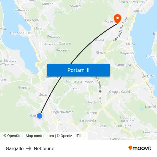 Gargallo to Nebbiuno map