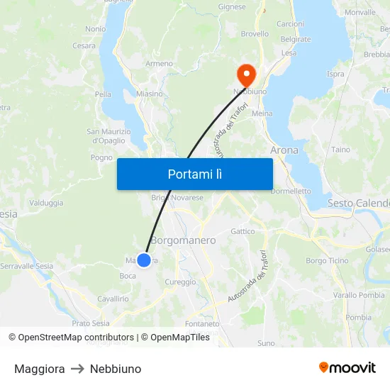 Maggiora to Nebbiuno map