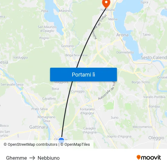 Ghemme to Nebbiuno map
