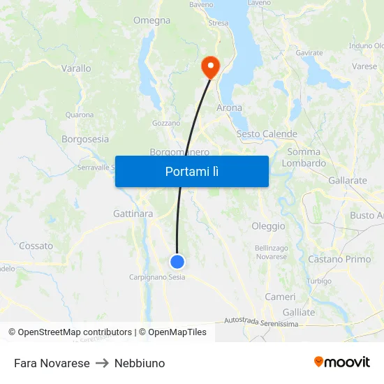 Fara Novarese to Nebbiuno map