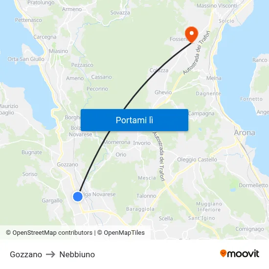 Gozzano to Nebbiuno map