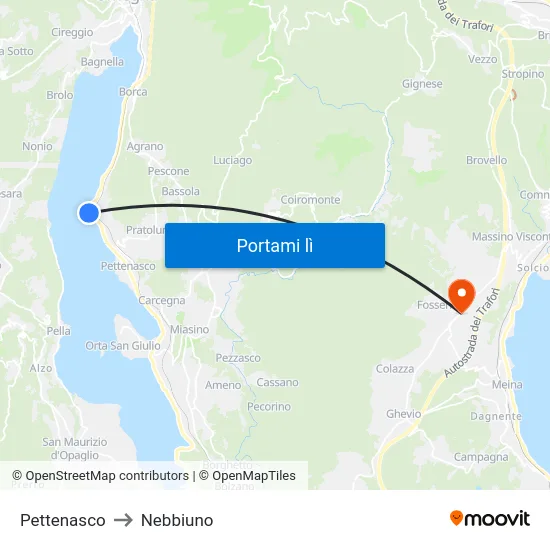 Pettenasco to Nebbiuno map