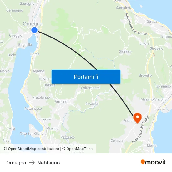 Omegna to Nebbiuno map