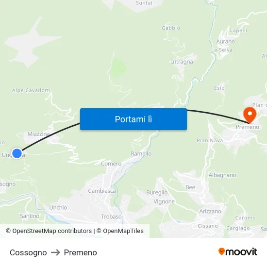 Cossogno to Premeno map