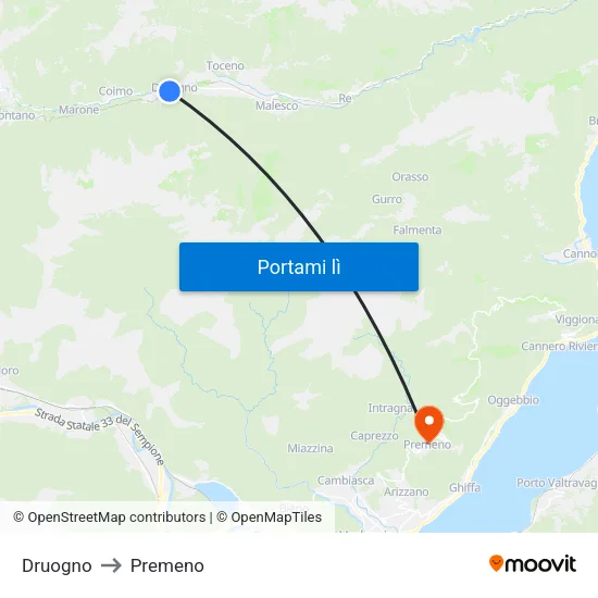 Druogno to Premeno map