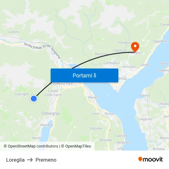 Loreglia to Premeno map
