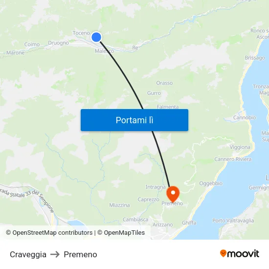 Craveggia to Premeno map