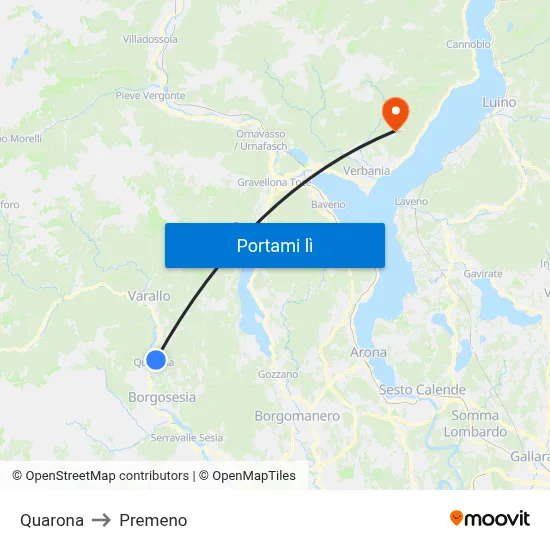 Quarona to Premeno map