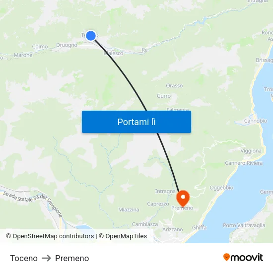Toceno to Premeno map