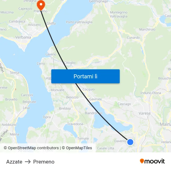 Azzate to Premeno map