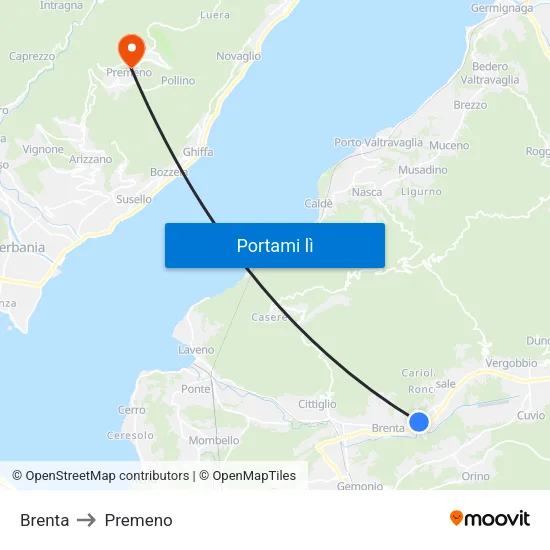 Brenta to Premeno map