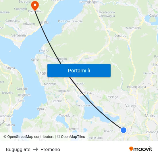 Buguggiate to Premeno map