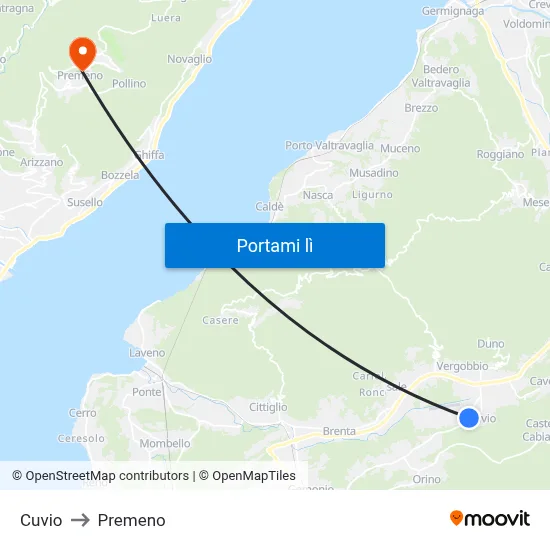 Cuvio to Premeno map