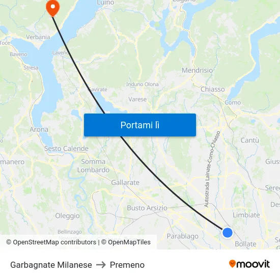 Garbagnate Milanese to Premeno map
