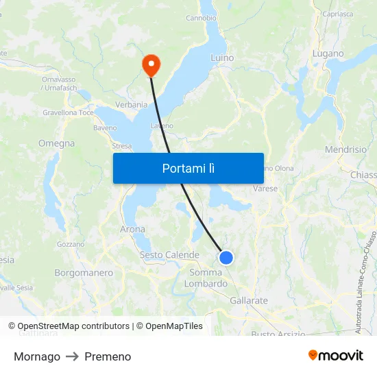 Mornago to Premeno map