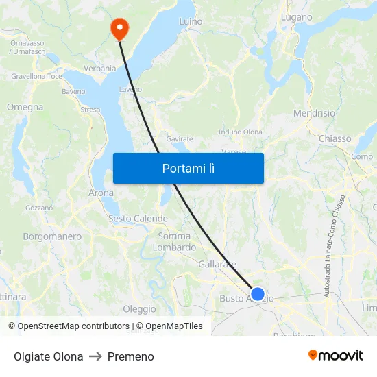 Olgiate Olona to Premeno map