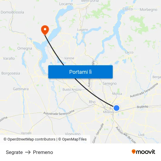 Segrate to Premeno map