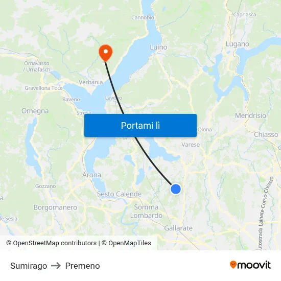 Sumirago to Premeno map