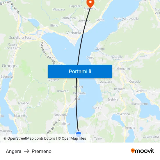 Angera to Premeno map
