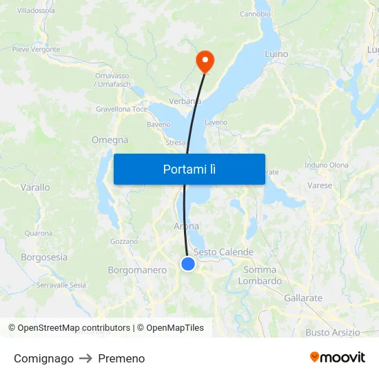 Comignago to Premeno map
