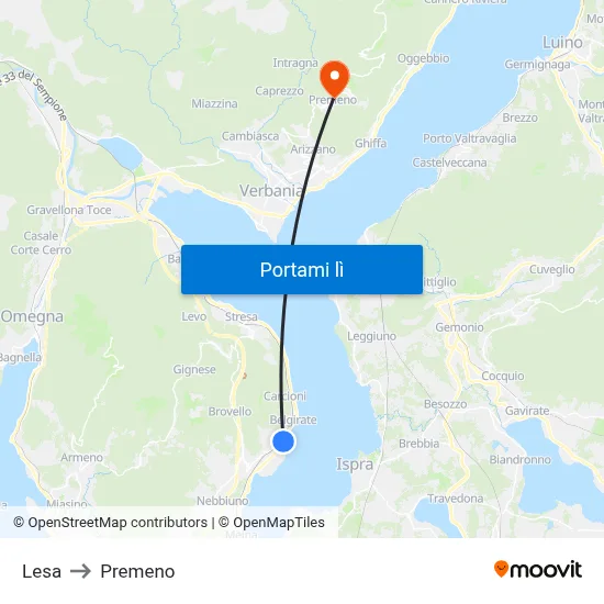 Lesa to Premeno map