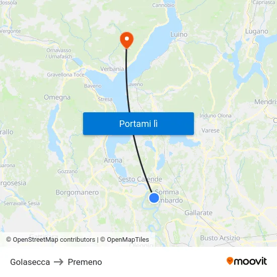 Golasecca to Premeno map
