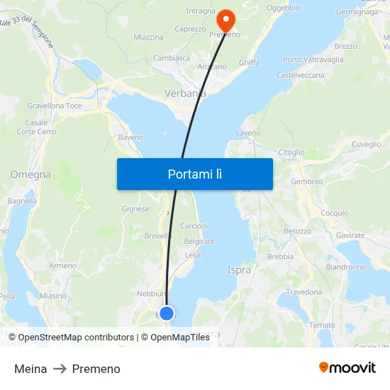 Meina to Premeno map