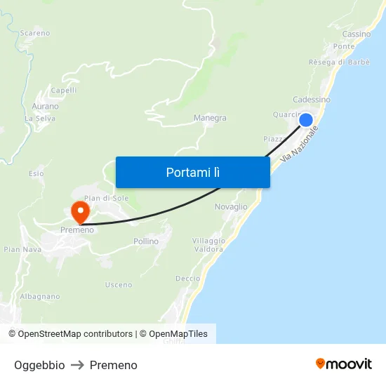 Oggebbio to Premeno map