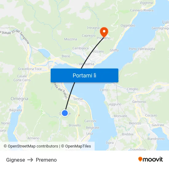 Gignese to Premeno map