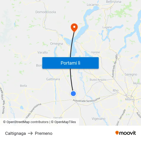 Caltignaga to Premeno map