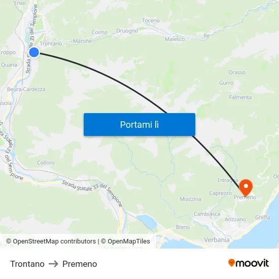 Trontano to Premeno map