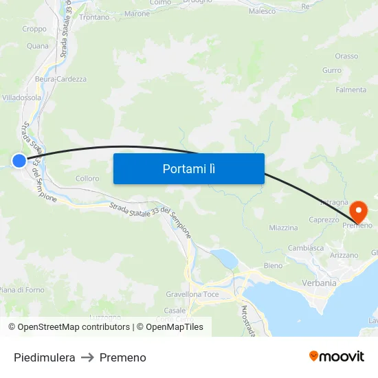 Piedimulera to Premeno map