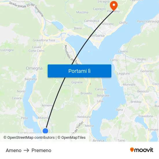 Ameno to Premeno map