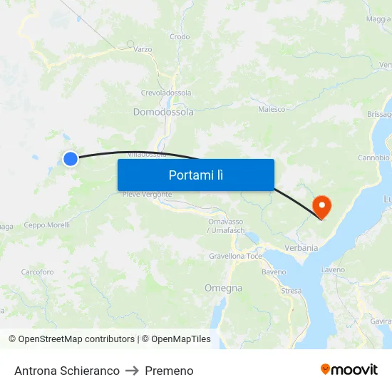 Antrona Schieranco to Premeno map