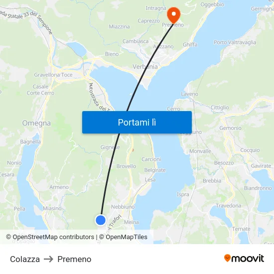 Colazza to Premeno map