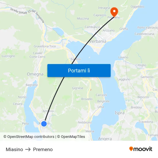 Miasino to Premeno map