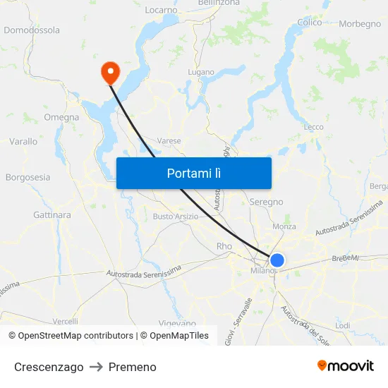 Crescenzago to Premeno map