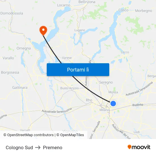 Cologno Sud to Premeno map