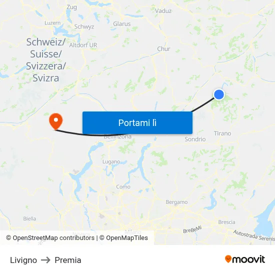 Livigno to Premia map