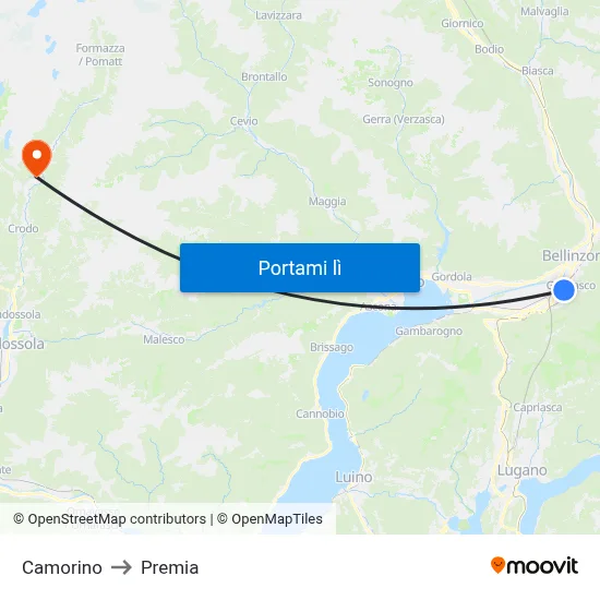 Camorino to Premia map
