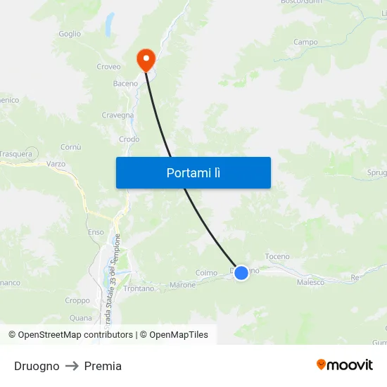 Druogno to Premia map