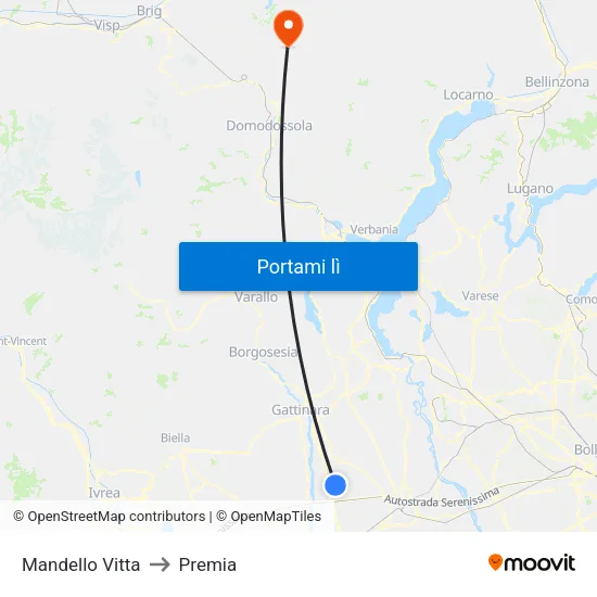 Mandello Vitta to Premia map