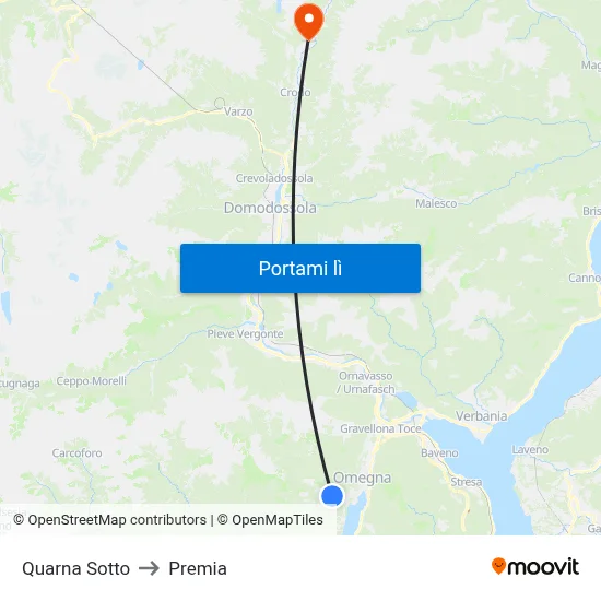 Quarna Sotto to Premia map